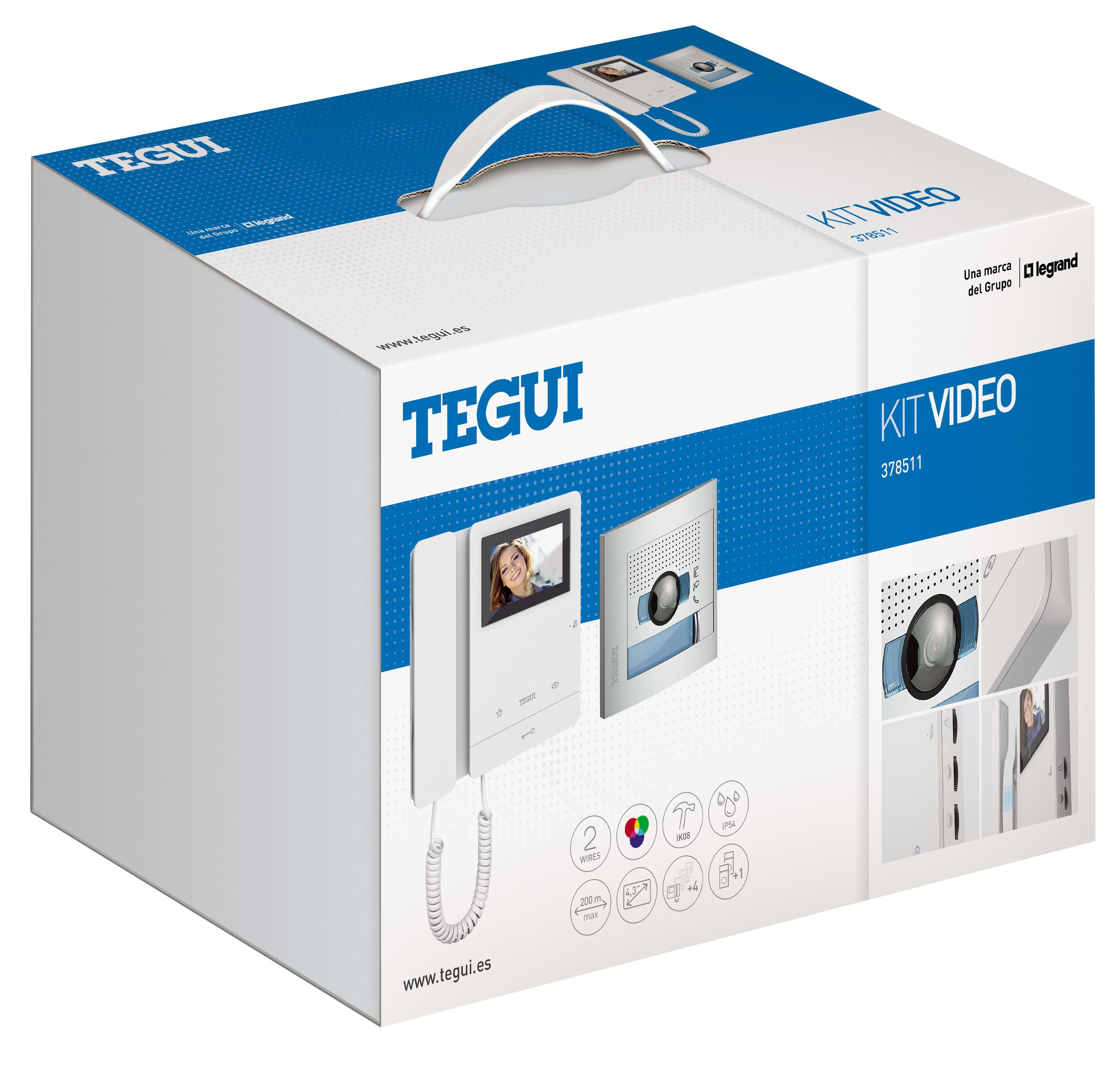 TEGUI - Kit video 1 vivienda 2 hilos, placa SFERA NEW HQ y monitor SERIE 8