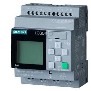 SIEMENS - LOGO! 24RCE, MÓDULO LÓGICO,DISPLAY FA/E/S: 24 V AC/DC 24 V/RELÉ, 8 DI/4 DO, MEM. 400 BLOQUES, POSIBI