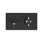 SIMON - Kit front para 2 elementos base enchufe schuko + tecla + cargador USB C izquierda negro mate Simon 100
