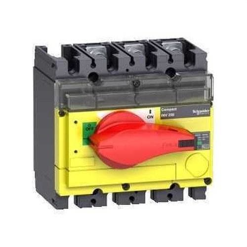 Schneider Electric - Interruptor INTERPACT INV250 3P con tapa amarilla empotrable roja