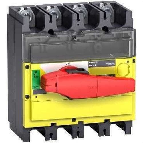 Schneider Electric - Interruptor INTERPACT INV400 4P con tapa amarilla empotrable roja