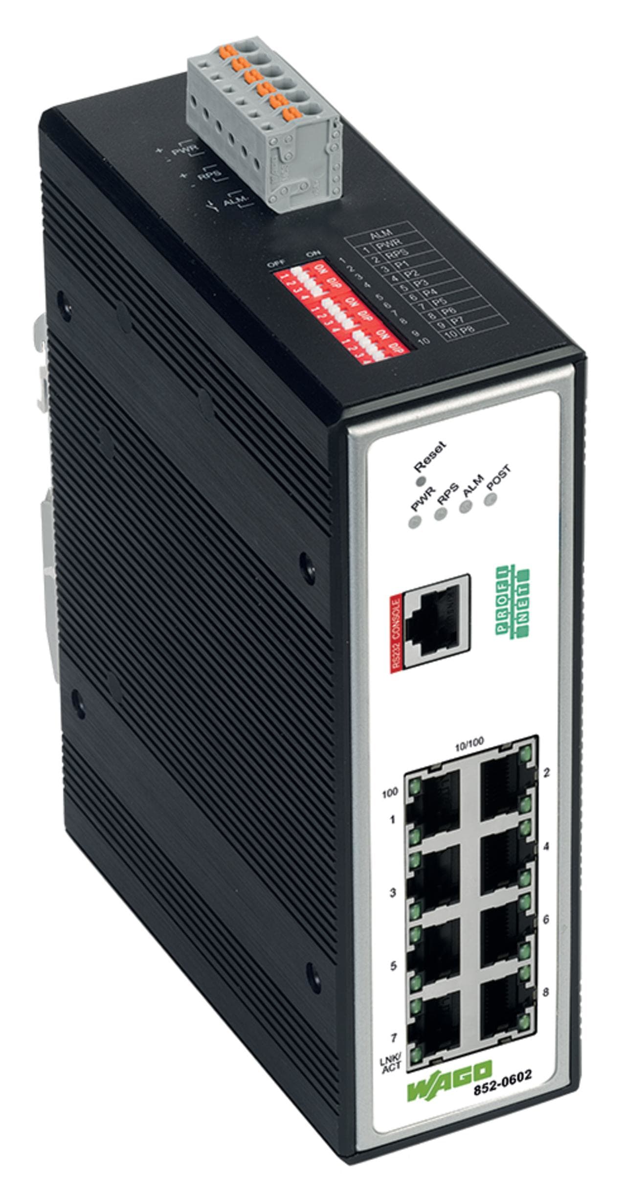 WAGO - Switch industrial gestionable;8 puertos 100Base-TX;PROFINET;negro metalizado