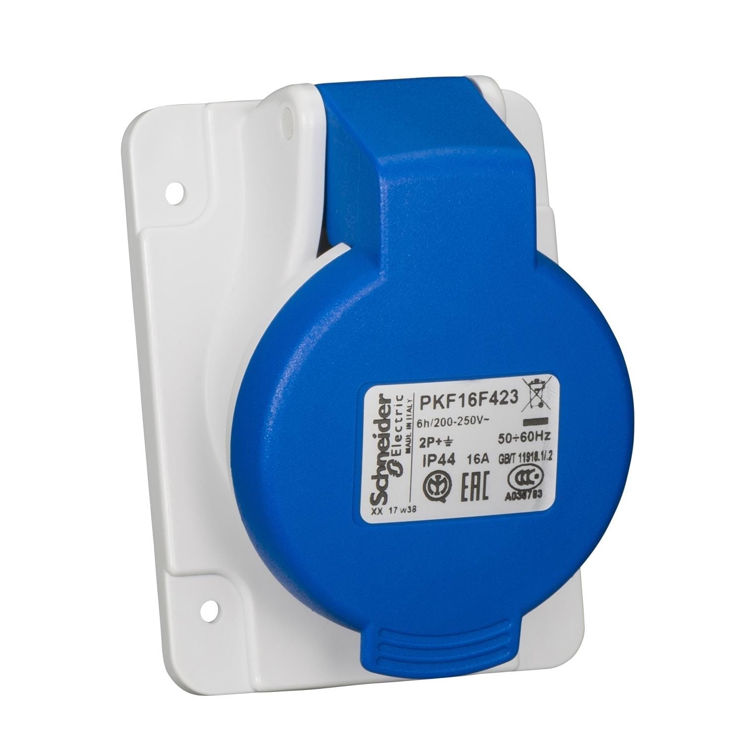 Schneider Electric - Base empotrar inclinada 65x85 16A 2P+TT 200-250V IP44 azul