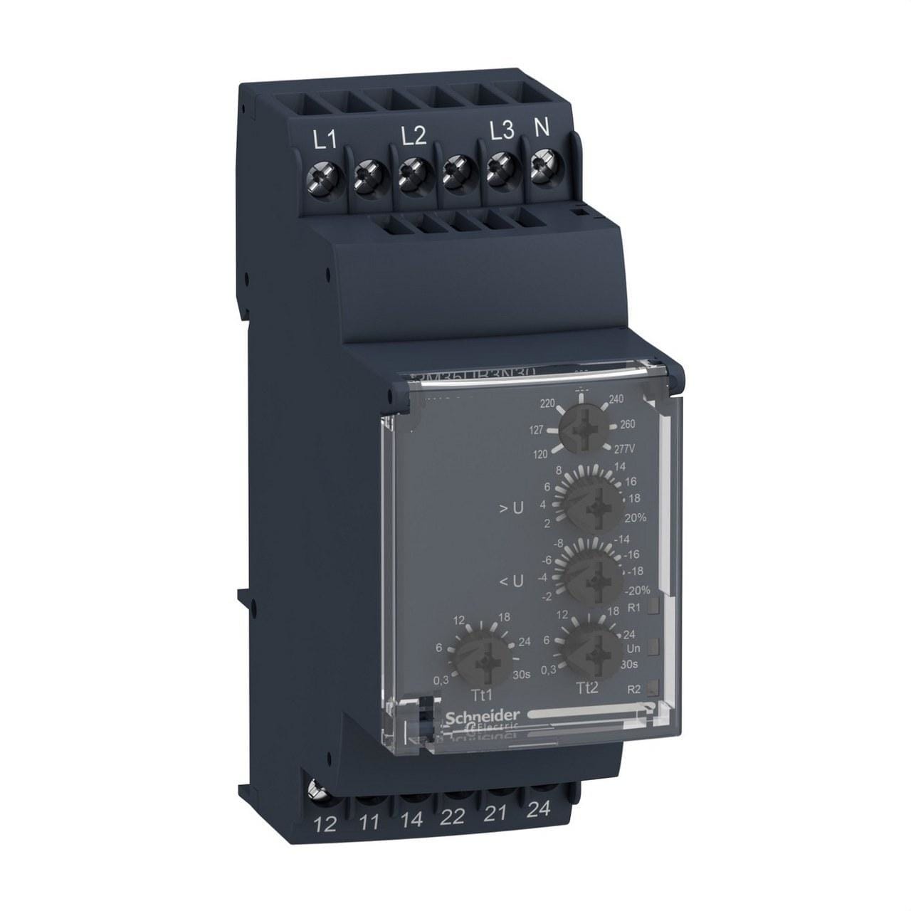 Schneider Electric - HARMONY Control - Relé de control de tensión trifásico modular, 5 a, 2 nanc, 120...277 v ca