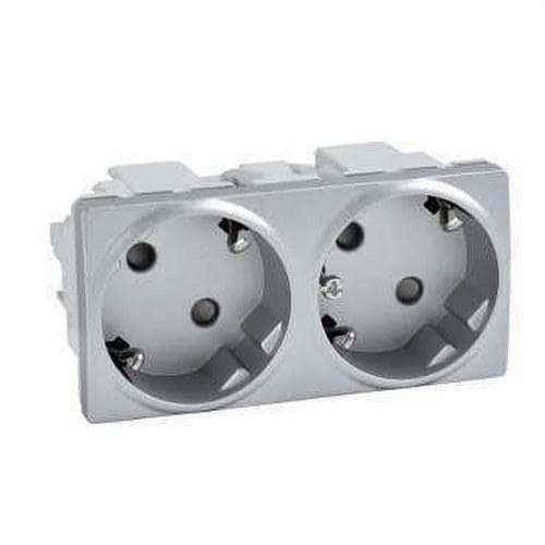 Schneider Electric - Base doble 2P + TT lateral 16A 250V UNICA SYSTEM aluminio