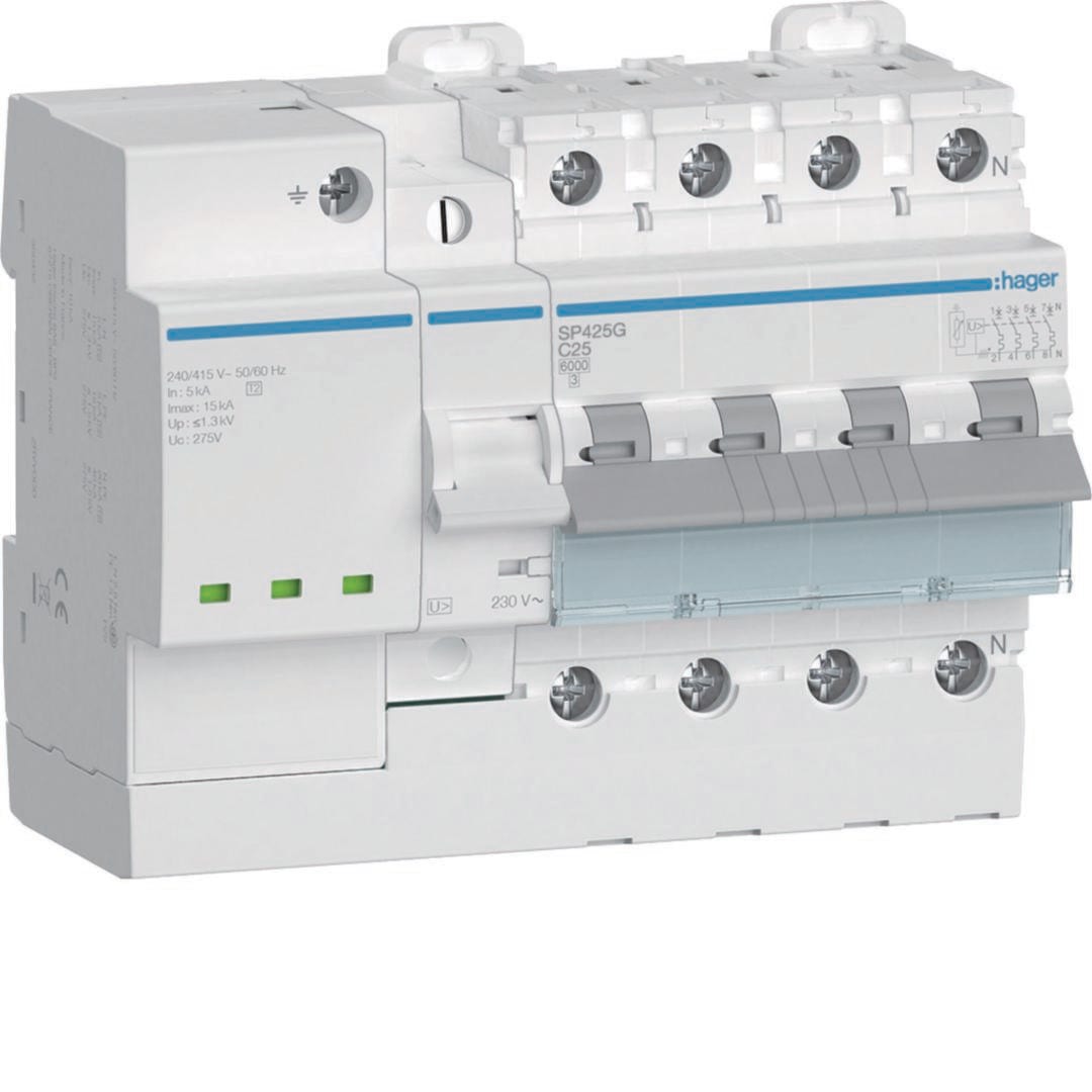 HAGER - PROTECCIÓN COMBINADA P+T 4P 25A C