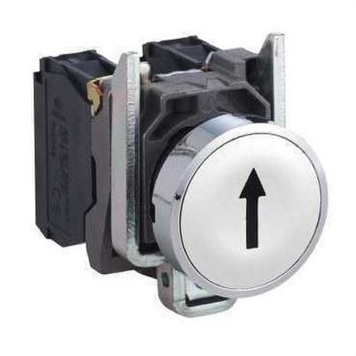 Schneider Electric - Pulsador rasante diámetro 22 1 NA blanco flecha negro embellecedor metálico