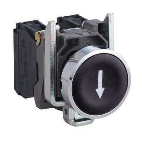 Schneider Electric - Pulsador rasante diámetro 22 1 NA negro flecha blanco embellecedor metálico