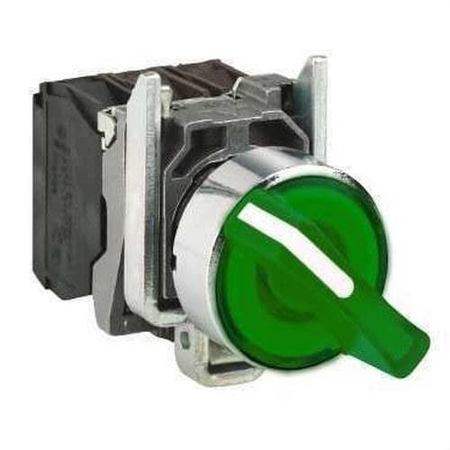 Schneider Electric - Selector LED diámetro 22 24V con maneta verde embellecedor metálico