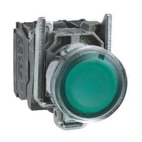 Schneider Electric - Pulsador luminoso rasante diámetro 22 110-120V verde embellecedor metálico