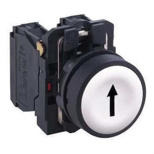 Schneider Electric - Pulsador rasante diámetro 22 1 NA blanco flecha negro embellecedor plástico