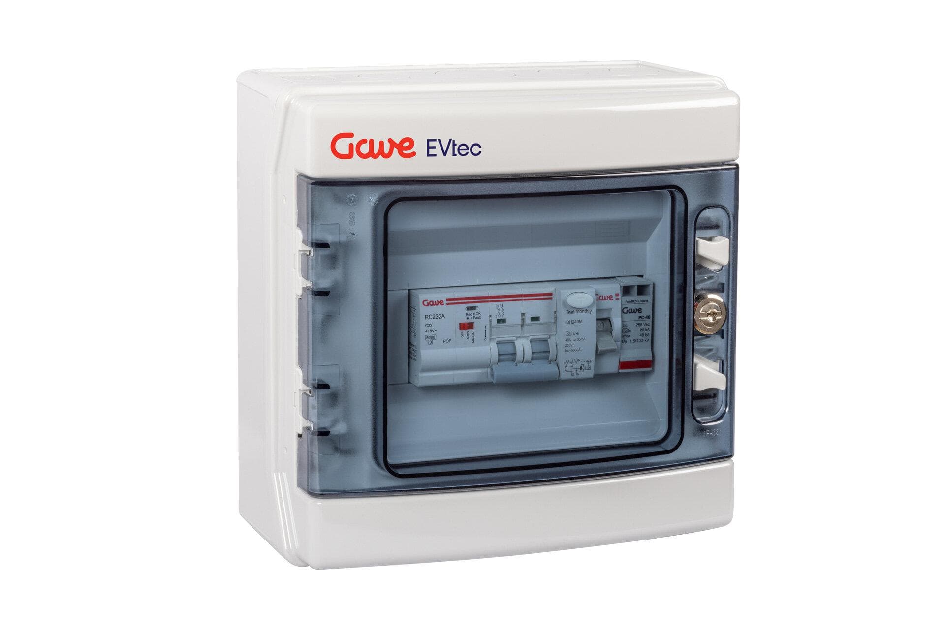 GAVE - CAJA MODULAR PROTECCION RECARGA VE 1P+N 32A CON REARME AUTOMATICO, PROTECTOR SOBRETENSION PERMANENTE Y TRANSITORIA