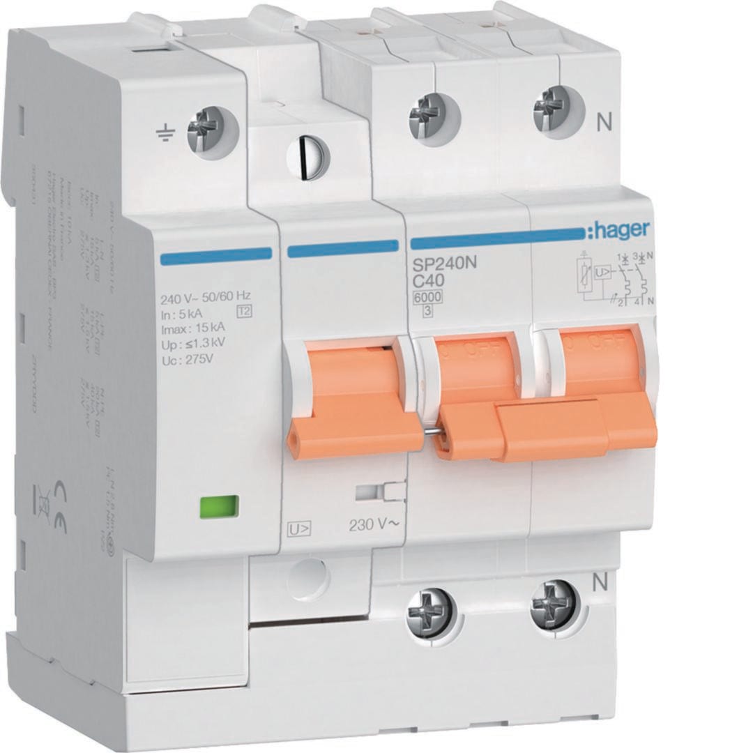 HAGER - PROTECCIÓN COMBINADA P+T 2P 40A C VIV.