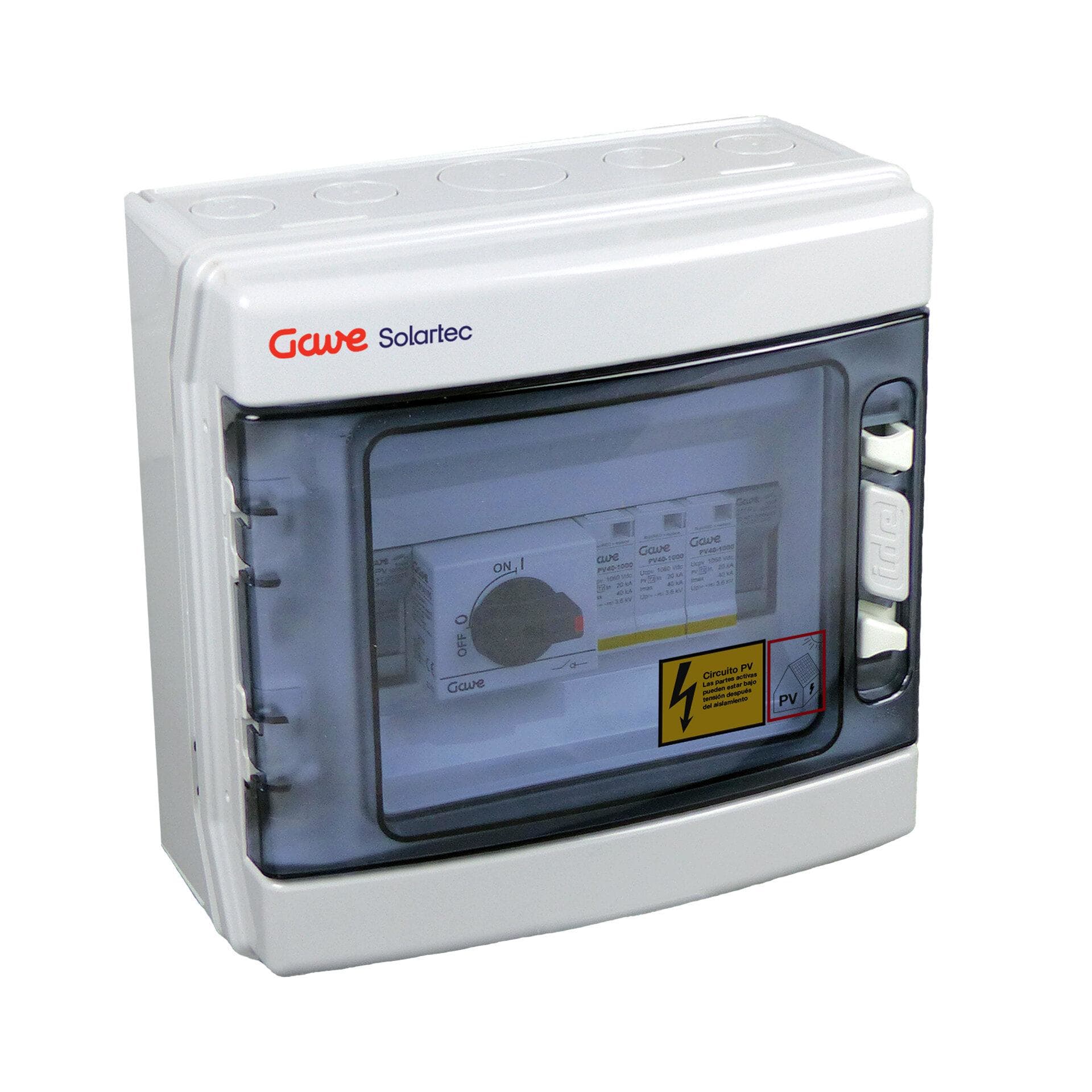 GAVE - CAJA MODULAR CONEXIÓN PV 1 STRING FUSIBLE 20A + PROTECTOR SOBRETENSIÓN I+II