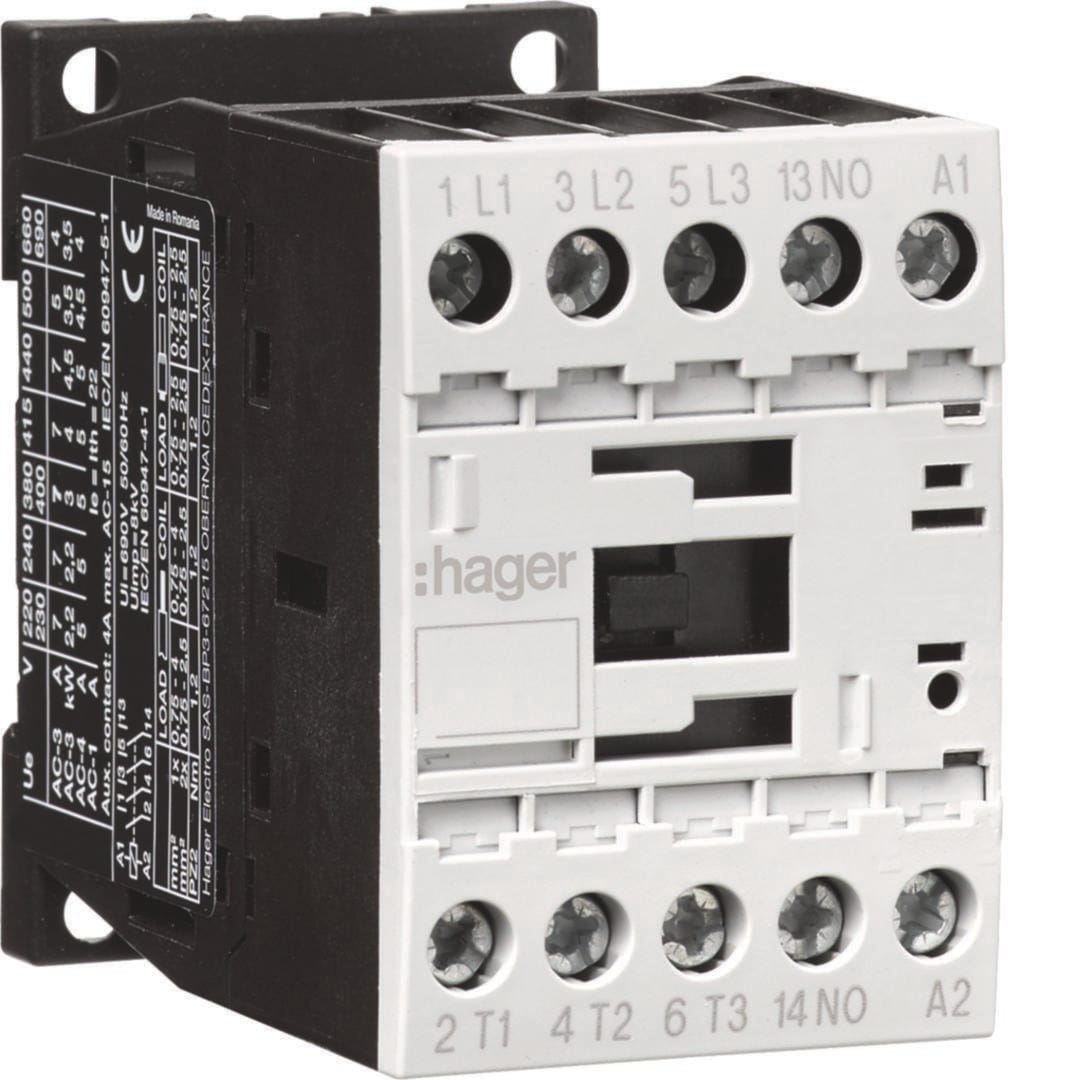 HAGER - CONTACTOR 3P+1NA 9A AC3 24VDC