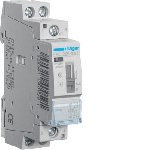 HAGER - Contactor silencioso manual 25A 2NA 24V DC 1 módulo