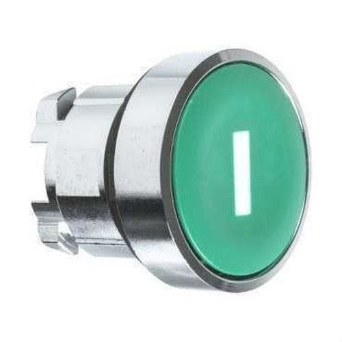 Schneider Electric - Cabeza pulsador diámetro 22 rasante verde "I" blanco embellecedor metálico
