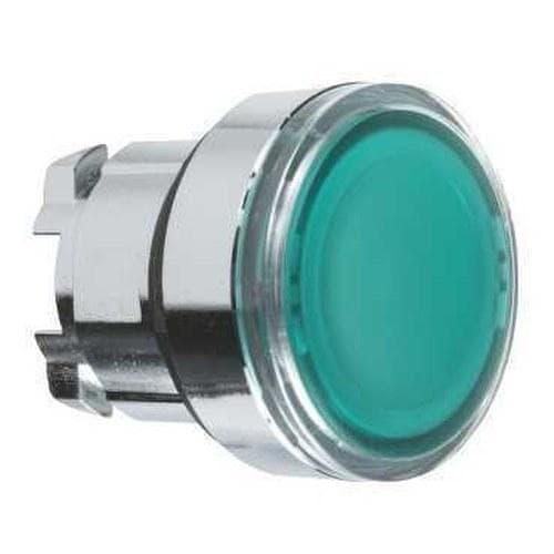 Schneider Electric - Cabeza pulsador diámetro 22 rasante transparente verde embellecedor metálico