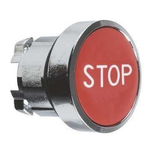 Schneider Electric - Cabeza pulsador diámetro 22 rasante rojo "STOP" blanco embellecedor metálico