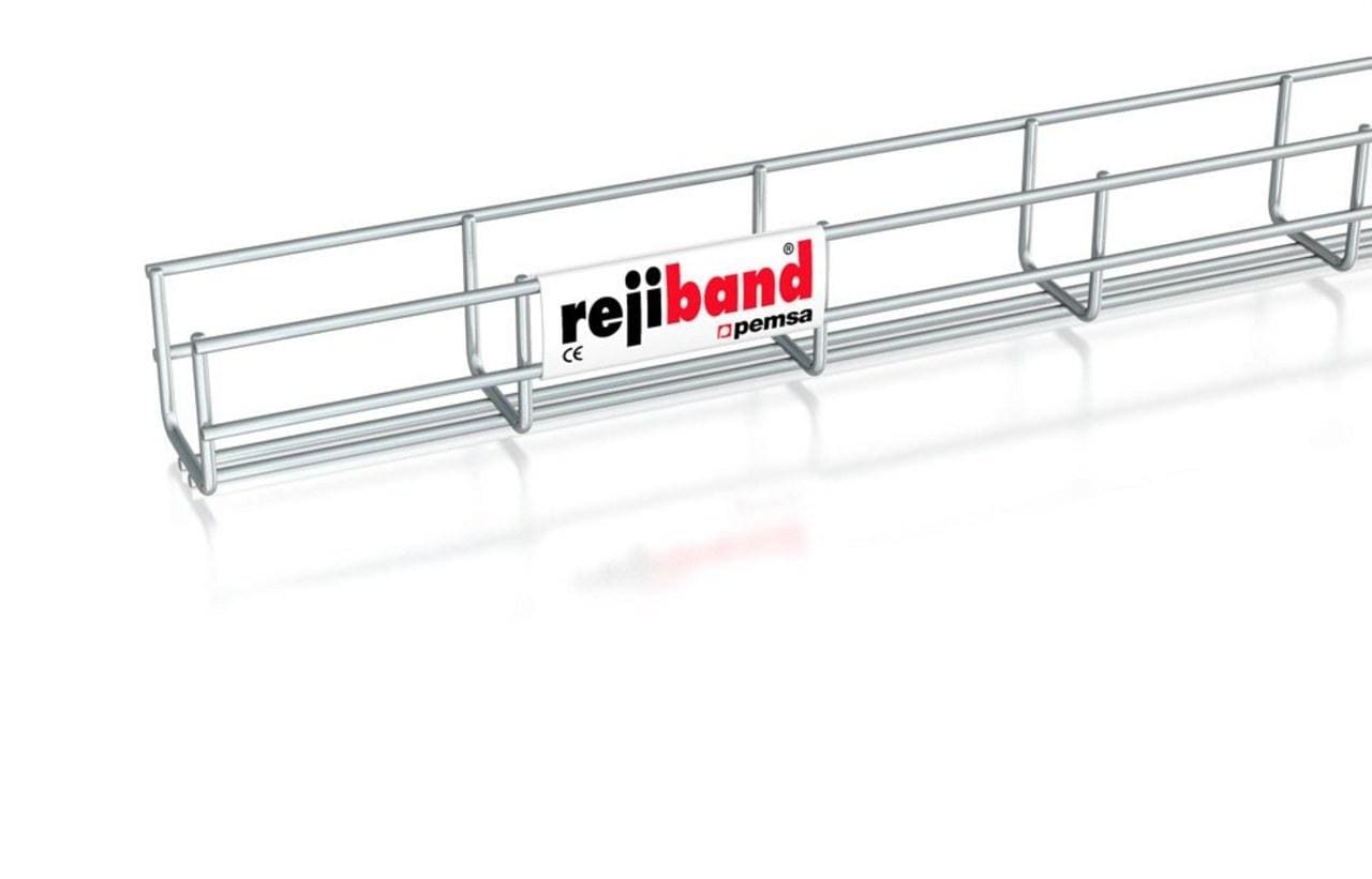 PEMSA - Bandeja de rejilla Rejiband® altura 60 mm y ancho 60 mm con doble varilla en base y borde de seguridad, en acero, acabado en electrocincado.