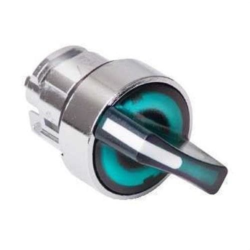 Schneider Electric - Cabeza selector diámetro 22 con 2 fijas maneta larga verde embellecedor metálico