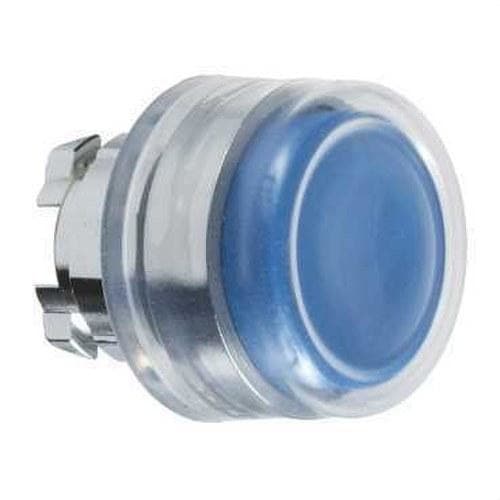 Schneider Electric - Cabeza pulsador diámetro 22 con capuchón transparente azul embellecedor metálico