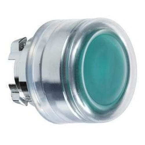 Schneider Electric - Cabeza pulsador luminoso diámetro 22 rasante capuchón verde embellecedor metálico