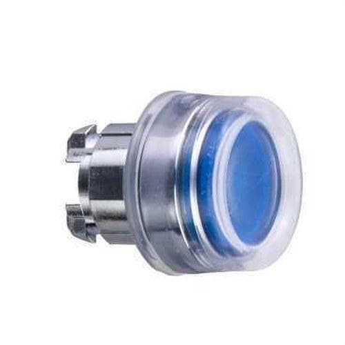 Schneider Electric - Cabeza pulsador luminoso diámetro 22 rasante capuchón azul embellecedor metálico