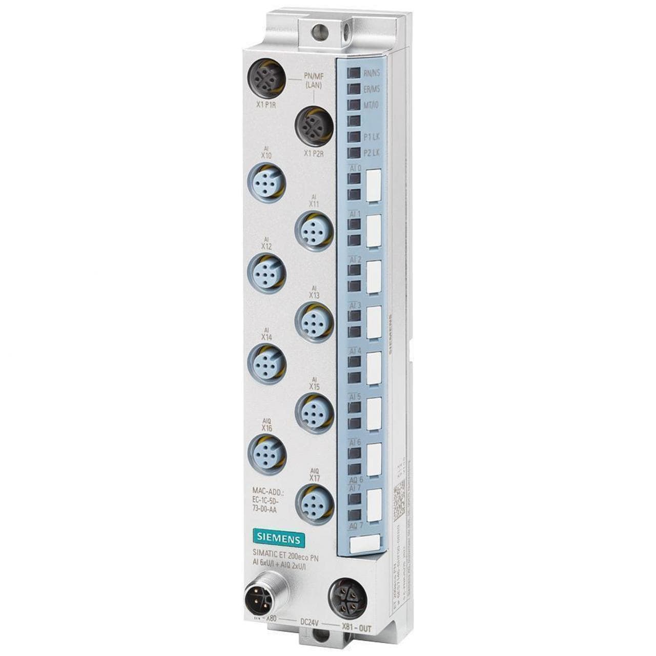 SIEMENS - MOD.SIMATIC ET 200ECO PN,AI 6X U/I+AIQ 2X U/I,M12-L,8X M12,RESL.16 BITS,DIAGNÓST