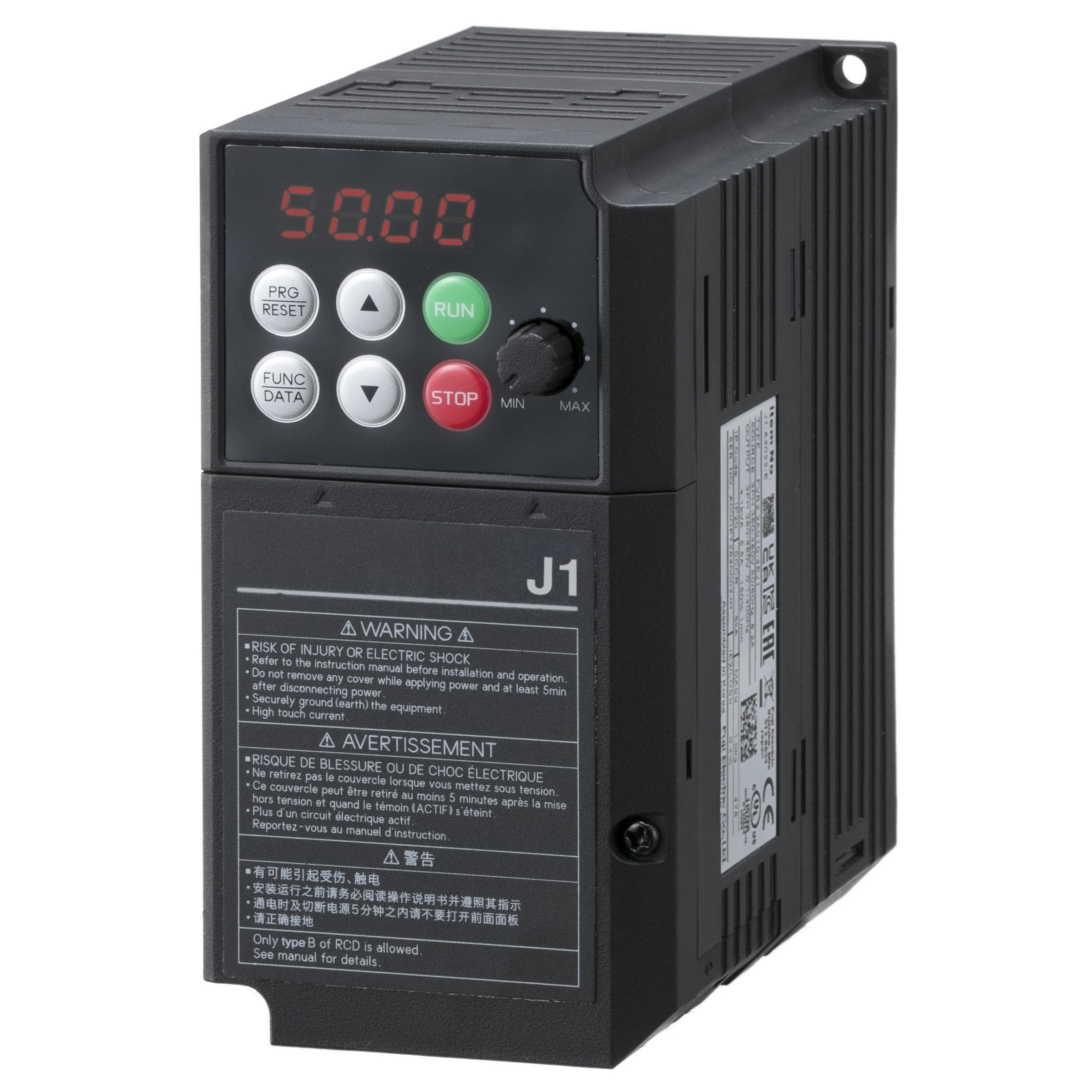 OMRON - J1AB004E VARIADOR DE FRECUENCIA J1 0.4KW,3.5A,200V AC,1 E.FREC.SAL.MXA.400HZ