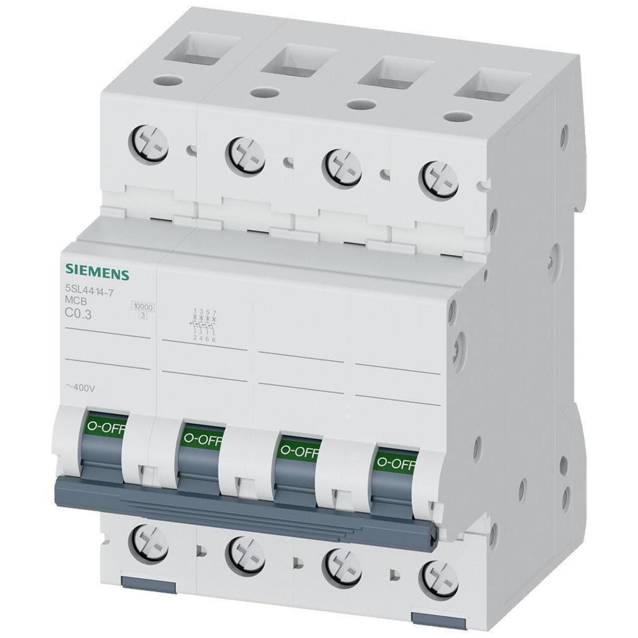 SIEMENS - Interruptor automático 5SL4 10kA curva-C 4 polos 0,3A 70mm