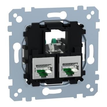 Schneider Electric - Toma de datos, Merten, 2 x RJ45 Cat6A, STP, recta, con marco