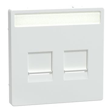 Schneider Electric - carátula, System M, with lid & label for 2 data socket, Blanco Artico