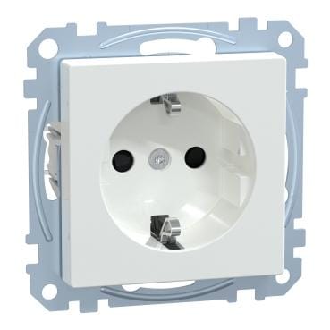Schneider Electric - Enchufe Schuko, System M, 2P + E, 16A, terminales con conexión por tornillos, Blanco Activo Antibacteriano