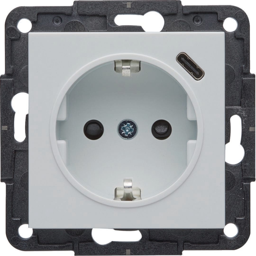 HAGER - Toma SCHUKO con USB-C, lumina, blanco polar