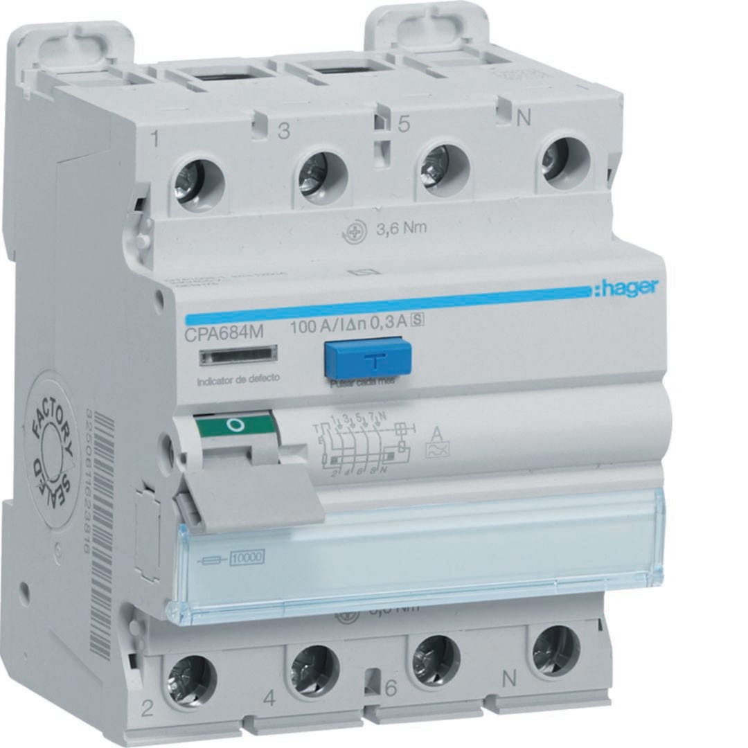 HAGER - Diferencial 4P 100A 300mA tip A s