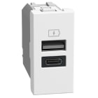 BTICINO - Base cargador doble USB Light Now Tipo A+C - 1 módulo - Blanco