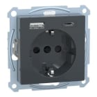 Schneider Electric - Enchufe + Cargador USB A+C, System M, 2P + E, 16A, conexión rápida, Antracita