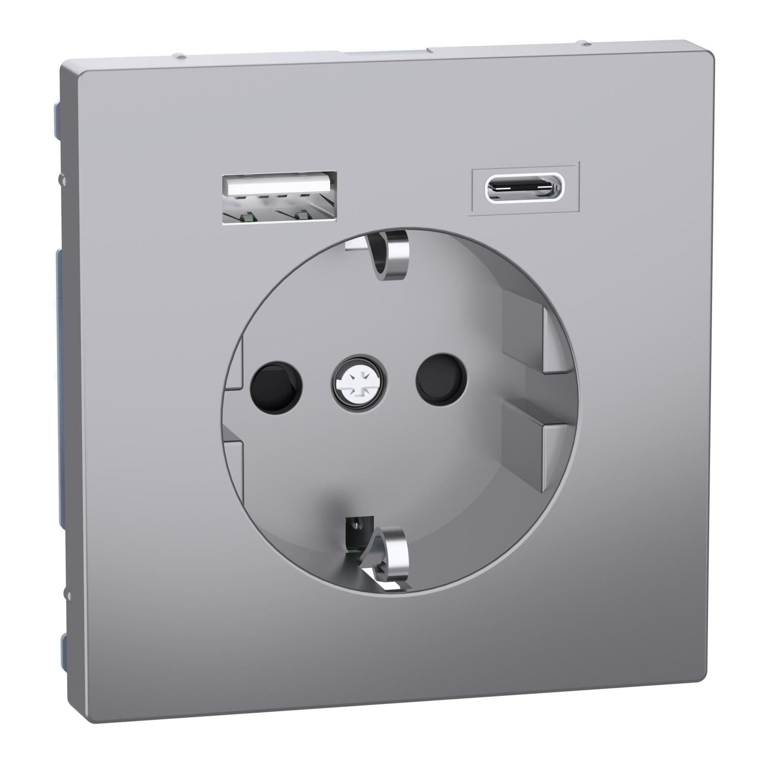 Schneider Electric - Enchufe + Cargador USB A+C, D-Life, 2P + E, 16A, conexión rápida, Aluminio