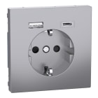 Schneider Electric - Enchufe + Cargador USB A+C, D-Life, 2P + E, 16A, conexión rápida, Aluminio