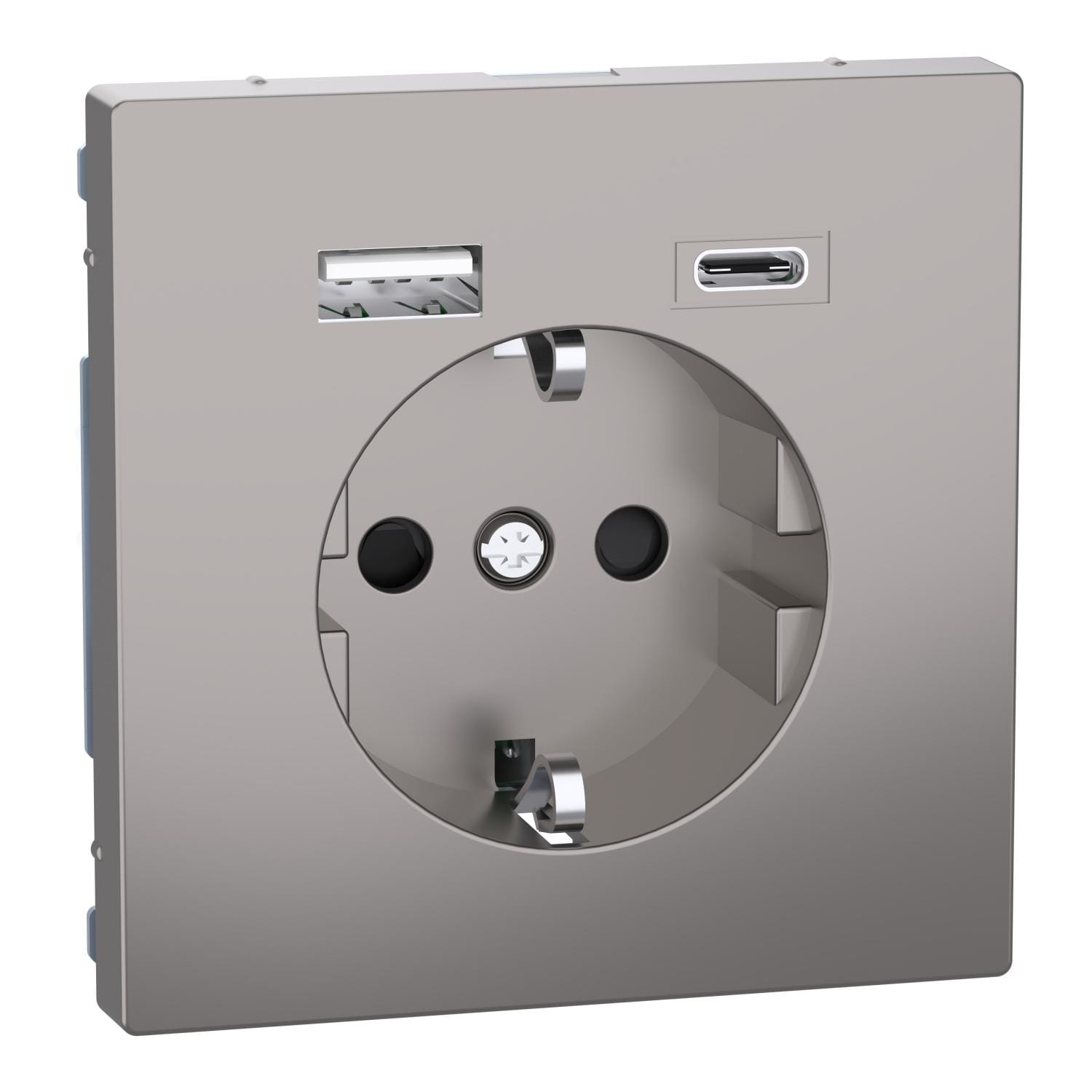 Schneider Electric - Enchufe + Cargador USB A+C, D-Life, 2P + E, 16A, conexión rápida, nickel