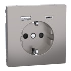Schneider Electric - Enchufe + Cargador USB A+C, D-Life, 2P + E, 16A, conexión rápida, nickel