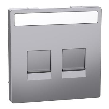 Schneider Electric - carátula, System M, with lid & label for 2 data socket, Aluminio