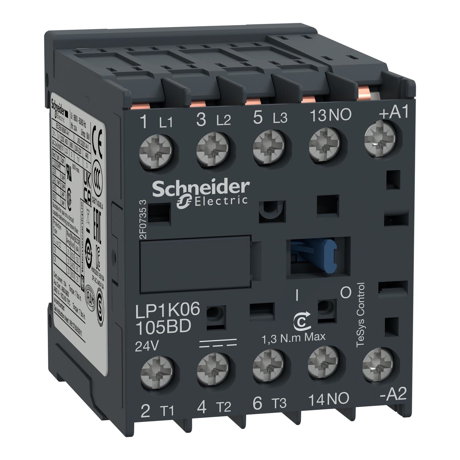 Schneider Electric - Contactor TeSys K - 3P(3 NA) - AC-3 - <= 440 V 12 A - 24 V bobina CC