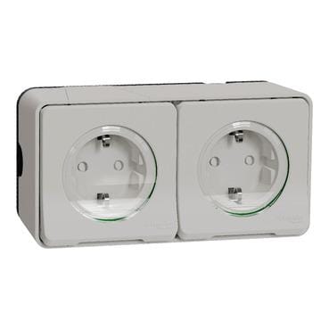 Schneider Electric - Toma de superficie doble precableada mureva, 16A, 250V, IP55, IK08 Blanco