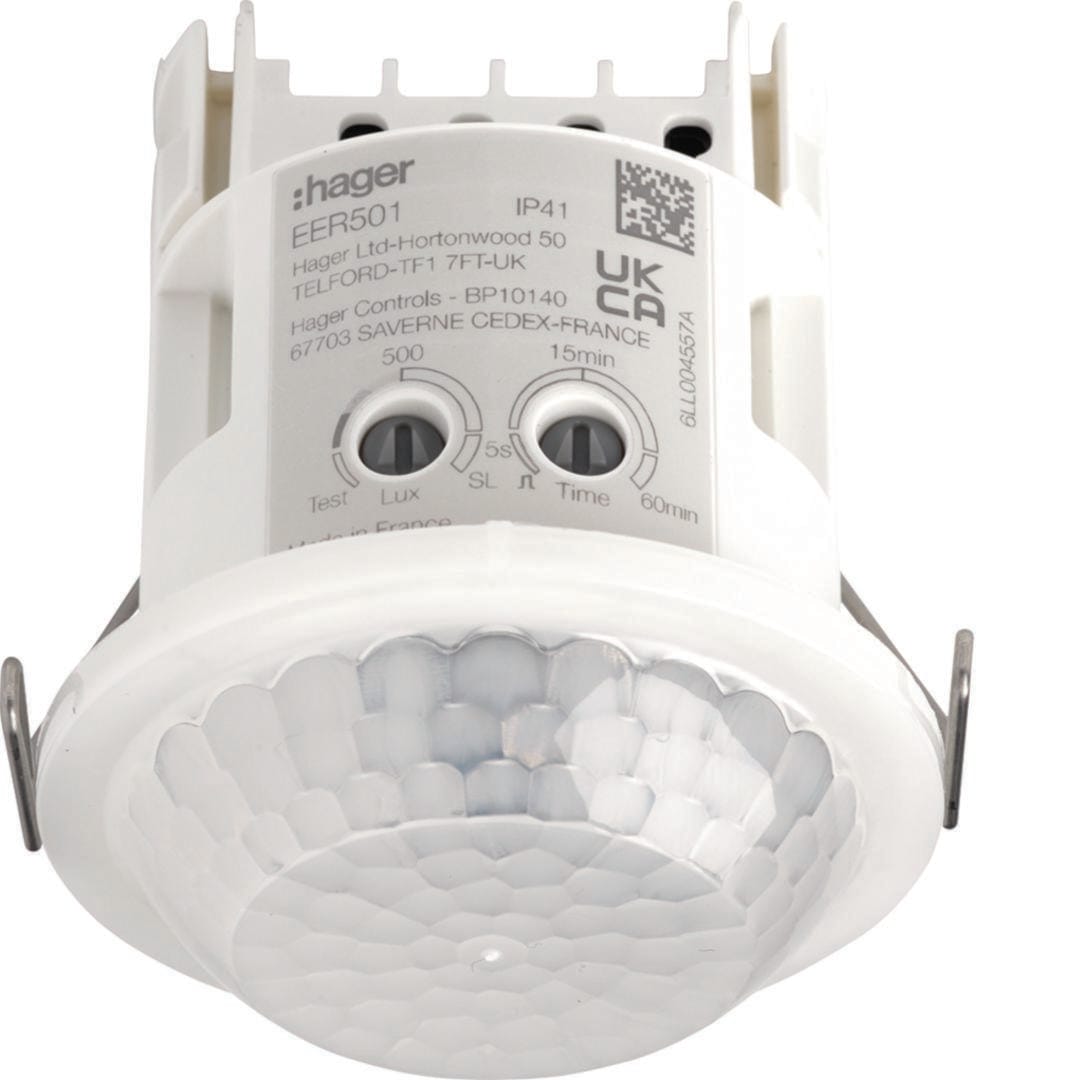 HAGER - Detector de movimiento + presencia Mini por infrarrojos 360º de empotrar, blanco