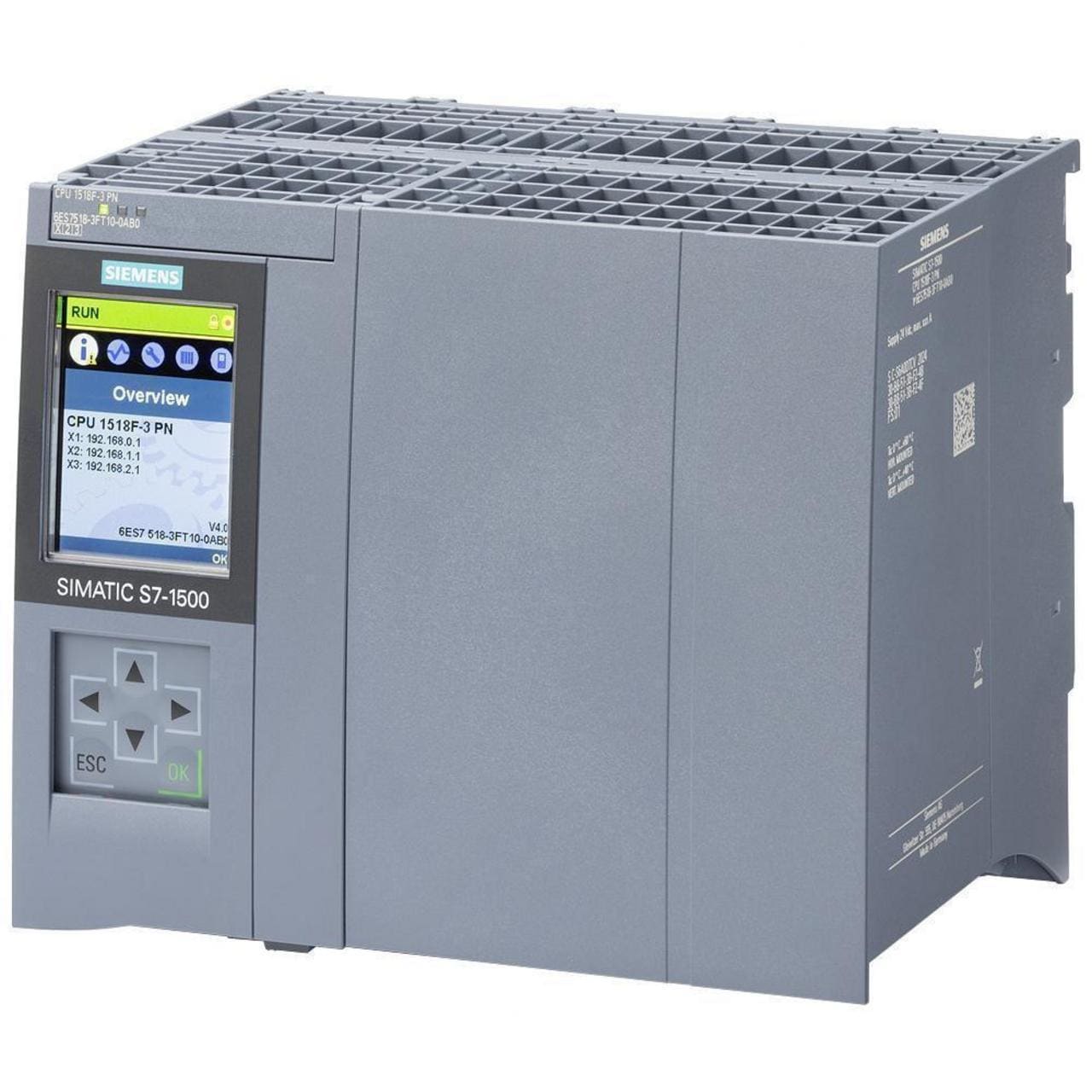 SIEMENS - Controlador SIMATIC S7-1500, CPU 1518F-3 PN con 18MB memoria de trabajo para programa y 150MB para datos, 3 interfaces