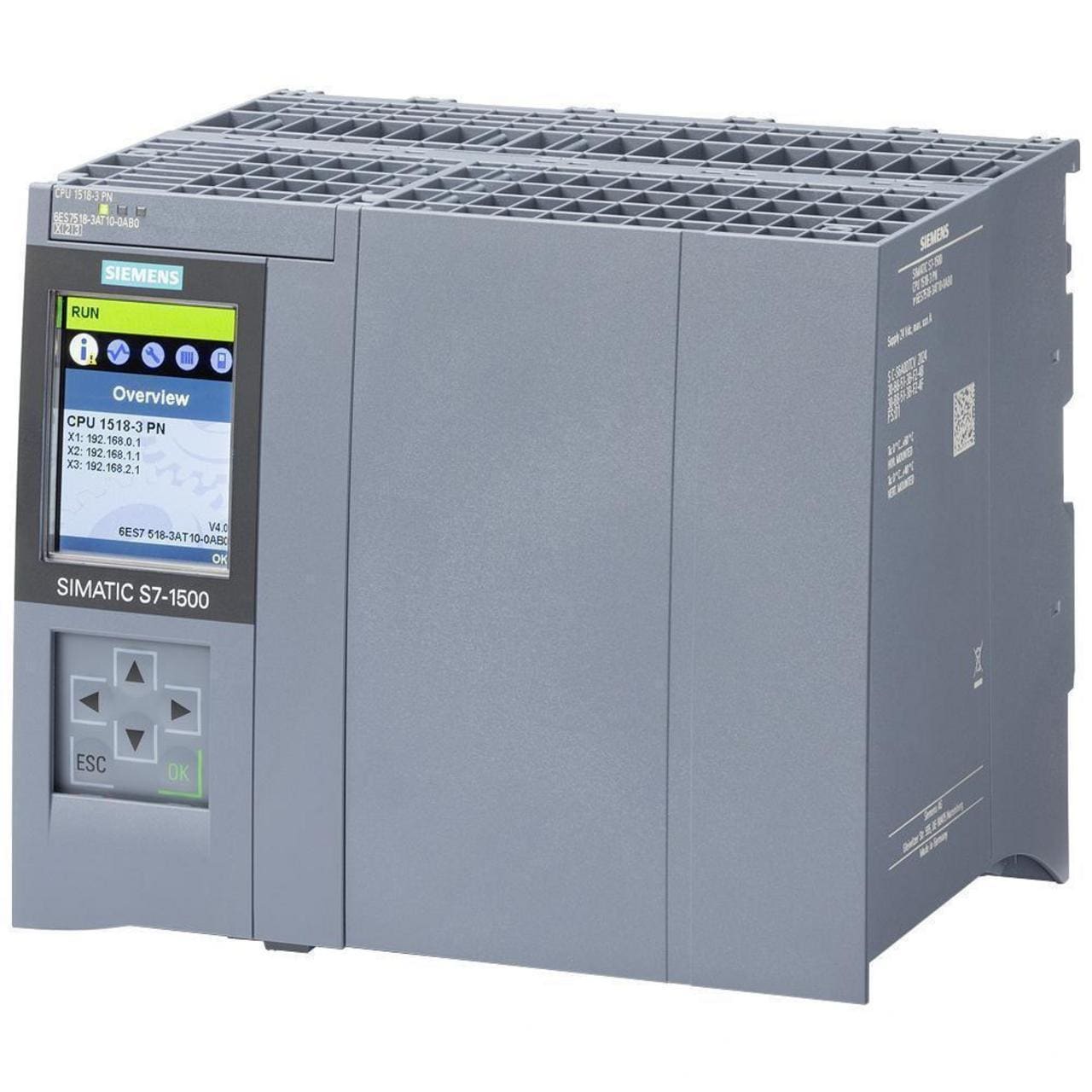 SIEMENS - Controlador SIMATIC S7-1500, CPU 1518-3 PN con 12MB memoria de trabajo para programa y 150MB para datos, 3 interfaces