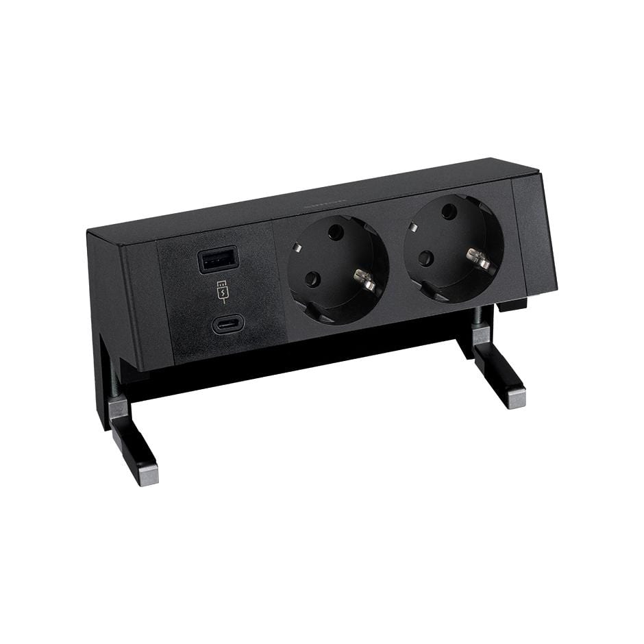 SIMON - Kit de sobremesa SIMON 400 con 1 cargador USB+2 bases de enchufe schuko negro