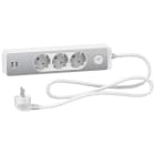 Schneider Electric - Base multienchufe de 3 tomas + 2 USB cable 1,5m, blanco acabado aluminio